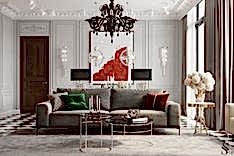 Modern apartment interior with moldings and bas-reliefs