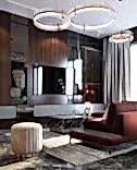 Eye-catching Catallan Italia chandeliers and Eichholtz marble tables