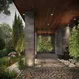 The entrance group is decorated with the plant installation and the art object