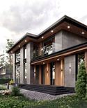 The house harmoniously fits the surrounding landscape