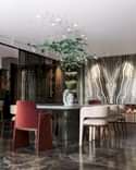 Turi and Longhi dining group. Suspension installation in green glass - Lasvit