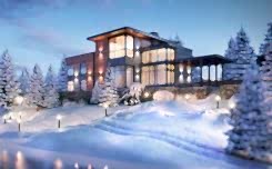 Architectural design of a modern house by the river