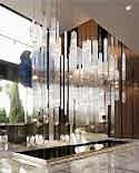 Completing the dining area is a suspended composition