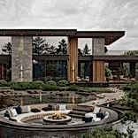 Unique lounge area in the middle of the pond
