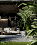 Terrace on the ground floor with a soft furniture